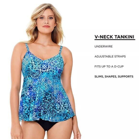 Swim Solutions Santorini Printed Underwire Tankini Swim Top Size 10 - Picture 1 of 10